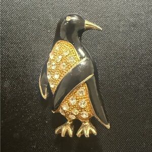 Vintage PIERRE CARDIN Enamel Penguin Brooch Designer Collection Diamante